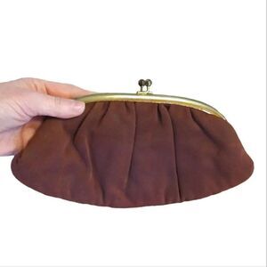 Vintage 60s Van Raalte Cocoa Brown Top Kiss Lock Clutch